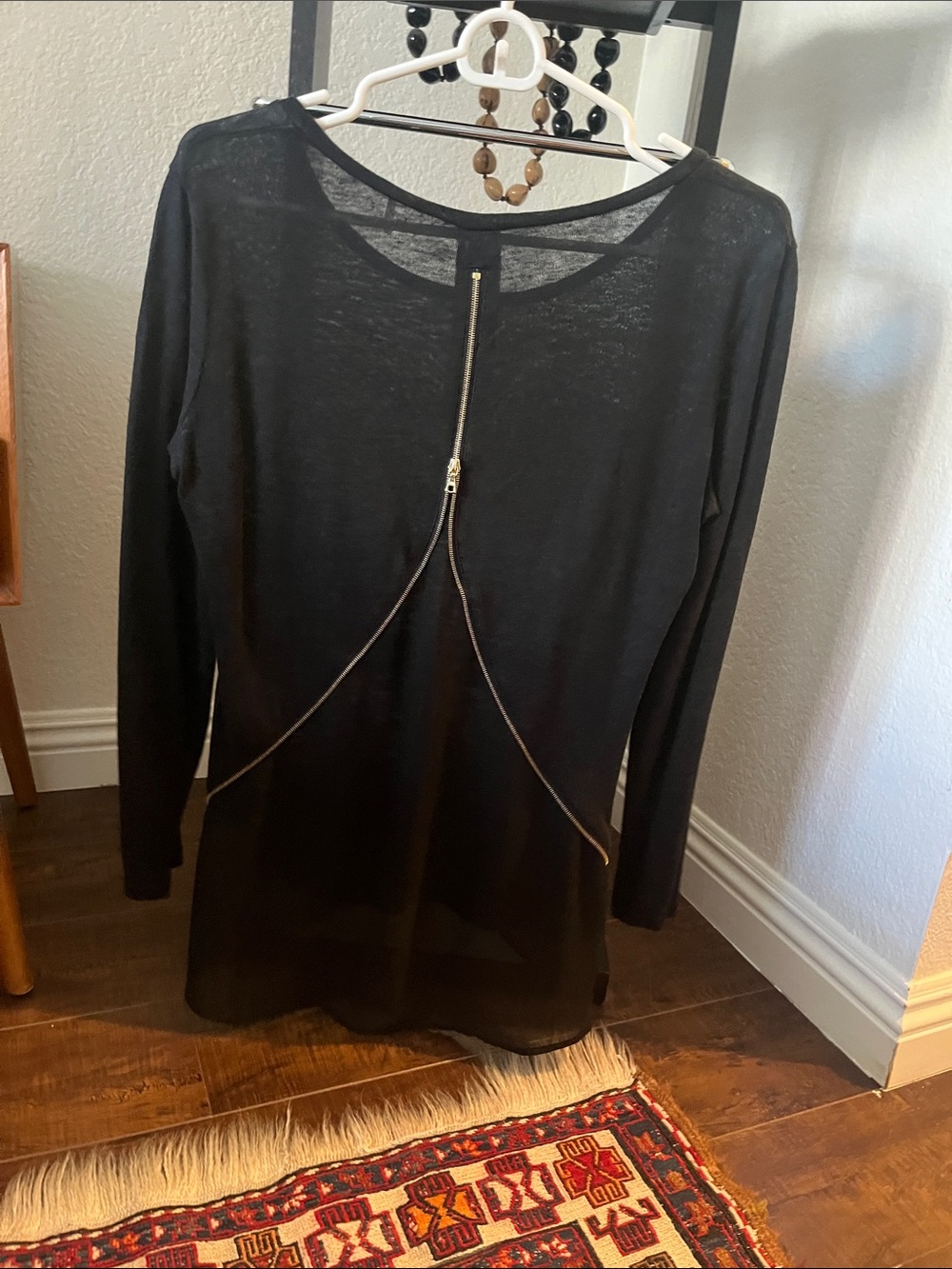 Sandro Paris Black Women's linen and chiffon zipper back detail Top Blouse